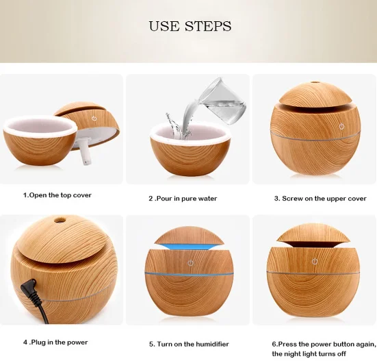 Mini Umidificador de Ar e Aromatizador de Ambientes Tipo Madeira Bola - Imagem 3