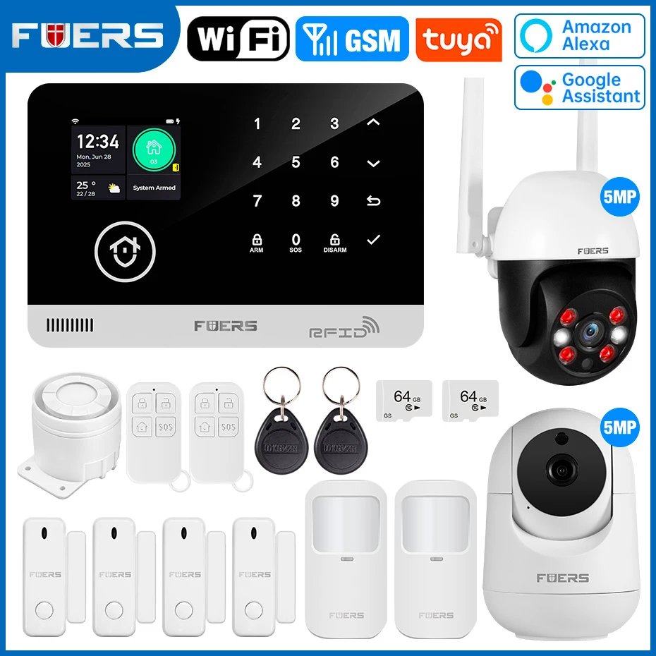 Fuers sistema de alarme para casa wifi gsm alarme de segurança host anti-roubo com sensor de movimento da porta tuya controle de aplicativo inteligente trabalho alexa - Imagem 14