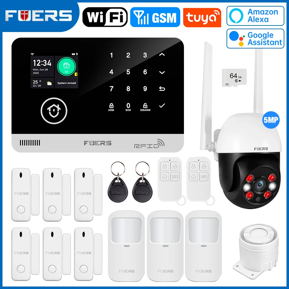 Fuers sistema de alarme para casa wifi gsm alarme de segurança host anti-roubo com sensor de movimento da porta tuya controle de aplicativo inteligente trabalho alexa - Imagem 9