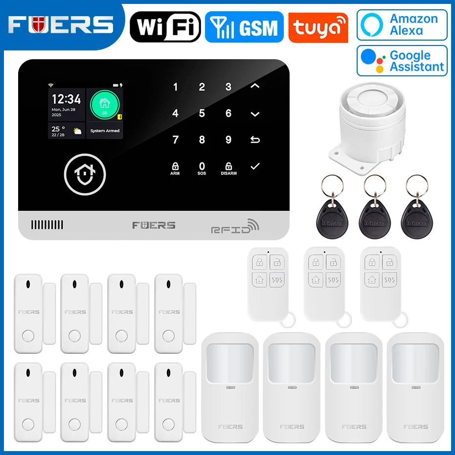 Fuers sistema de alarme para casa wifi gsm alarme de segurança host anti-roubo com sensor de movimento da porta tuya controle de aplicativo inteligente trabalho alexa - Imagem 17