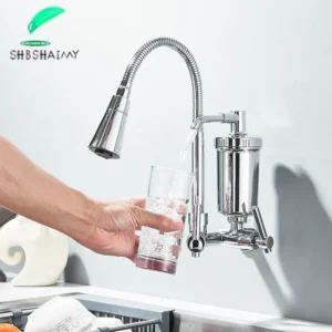 Chrome e preto vem com um filtro puro única torneira de água fria montada na parede água filtrada doméstica