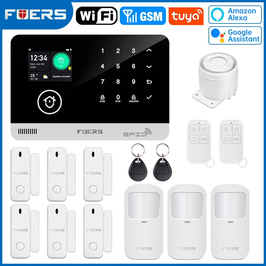 Fuers sistema de alarme para casa wifi gsm alarme de segurança host anti-roubo com sensor de movimento da porta tuya controle de aplicativo inteligente trabalho alexa - Imagem 7