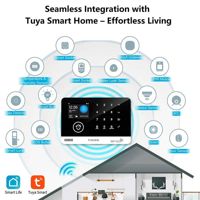 Fuers sistema de alarme para casa wifi gsm alarme de segurança host anti-roubo com sensor de movimento da porta tuya controle de aplicativo inteligente trabalho alexa - Imagem 5