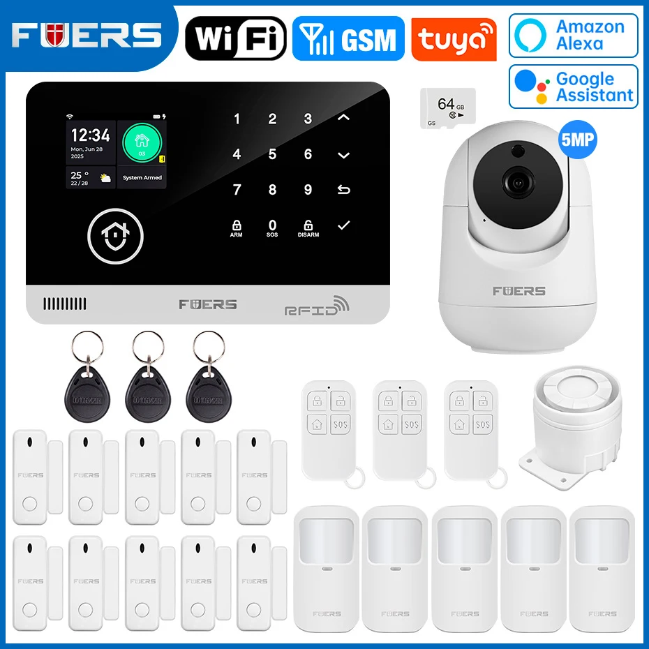 Fuers sistema de alarme para casa wifi gsm alarme de segurança host anti-roubo com sensor de movimento da porta tuya controle de aplicativo inteligente trabalho alexa - Imagem 15