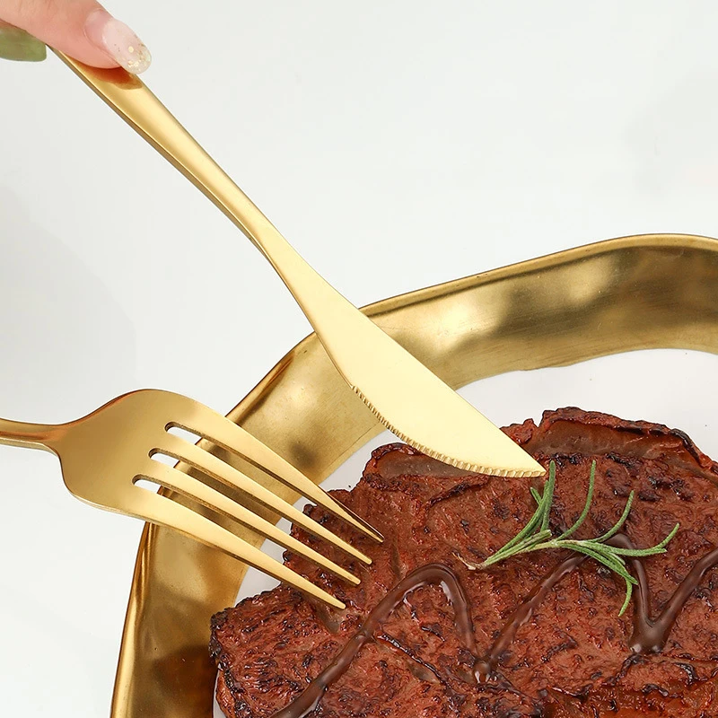 6 peças/30 peças talheres português de aço inoxidável dourado faca garfo colher de chá pauzinhos conjunto de talheres de luxo - Imagem 2