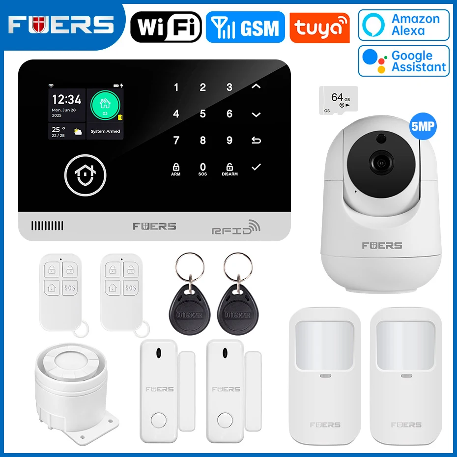 Fuers sistema de alarme para casa wifi gsm alarme de segurança host anti-roubo com sensor de movimento da porta tuya controle de aplicativo inteligente trabalho alexa - Imagem 11