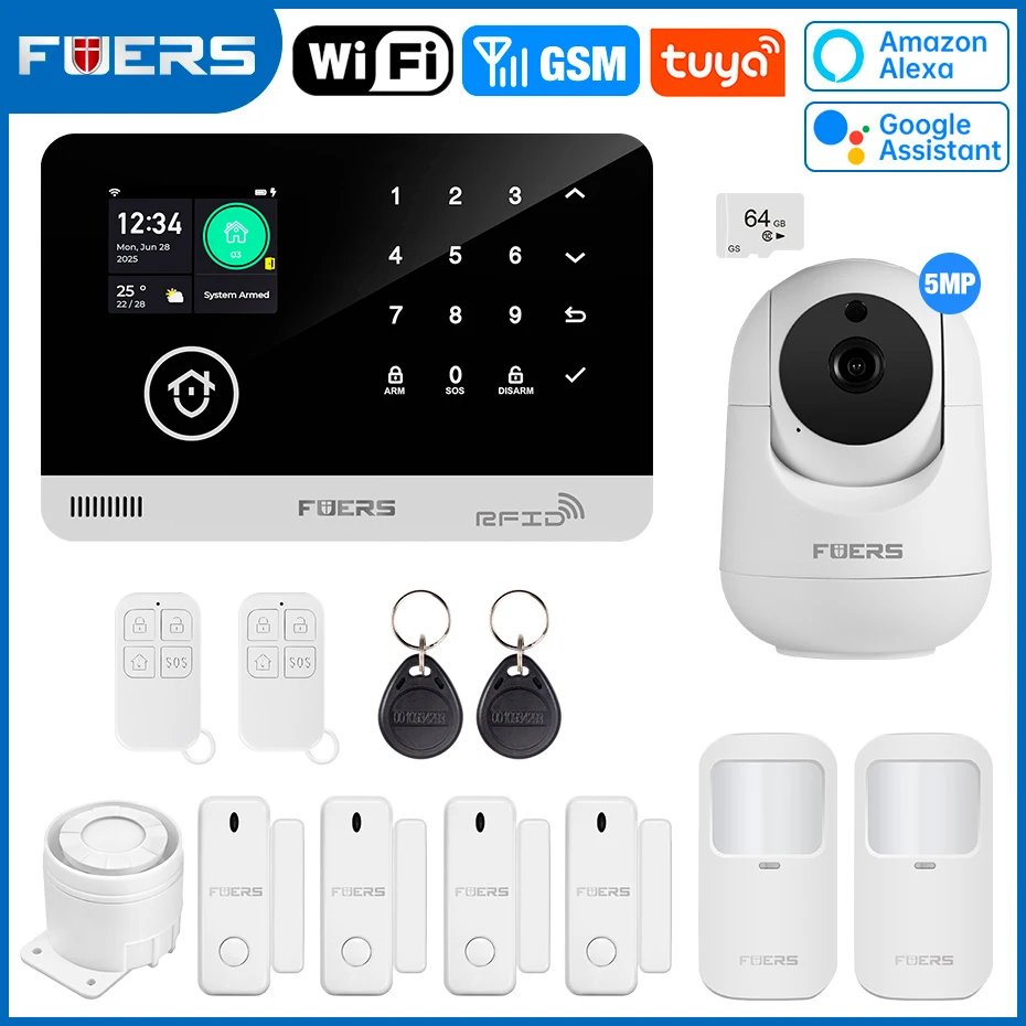 Fuers sistema de alarme para casa wifi gsm alarme de segurança host anti-roubo com sensor de movimento da porta tuya controle de aplicativo inteligente trabalho alexa - Imagem 8