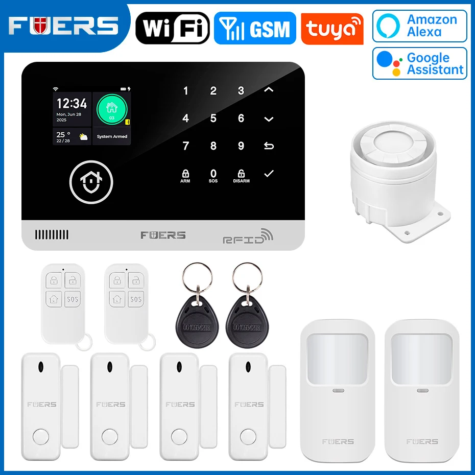 Fuers sistema de alarme para casa wifi gsm alarme de segurança host anti-roubo com sensor de movimento da porta tuya controle de aplicativo inteligente trabalho alexa - Imagem 10