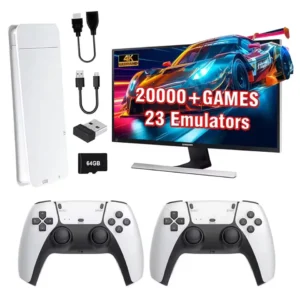 Console de Videogame 4K TV Game Stick M15 com Mais de 20.000 Jogos Integrados, Player de Jogos Portátil de 64G, Controle Sem Fio, Gamepad Retrô