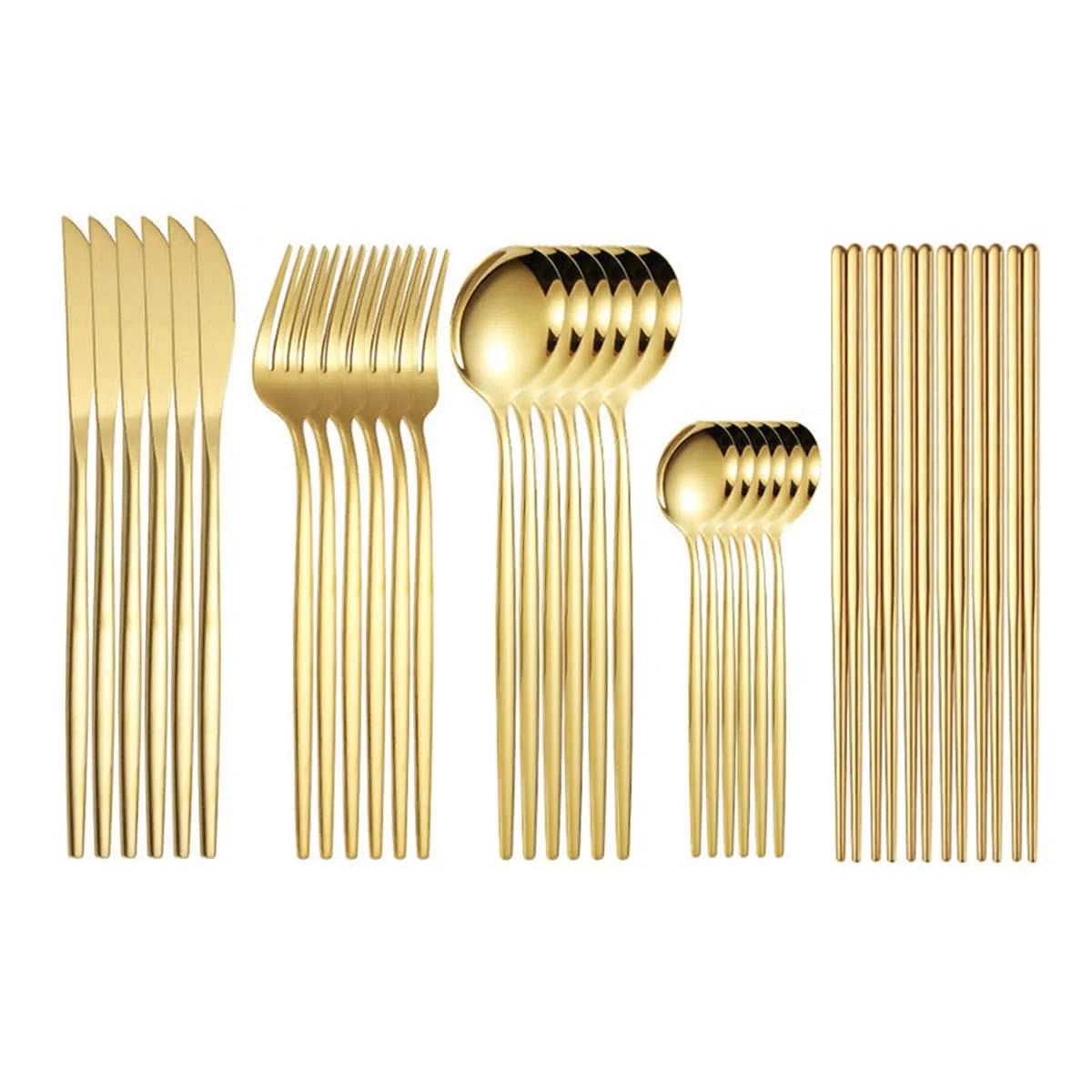 6 peças/30 peças talheres português de aço inoxidável dourado faca garfo colher de chá pauzinhos conjunto de talheres de luxo - Imagem 7