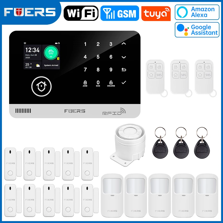 Fuers sistema de alarme para casa wifi gsm alarme de segurança host anti-roubo com sensor de movimento da porta tuya controle de aplicativo inteligente trabalho alexa - Imagem 16